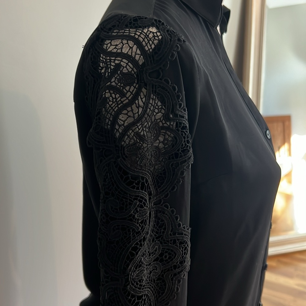 Express black lace sleeve button down shirt - Picture 5 of 8